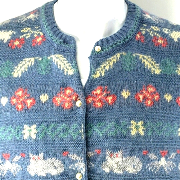 Spring Creek Lambswool Angora Blend White Pearl Button Ugly Christmas Sweater - Picture 2 of 15